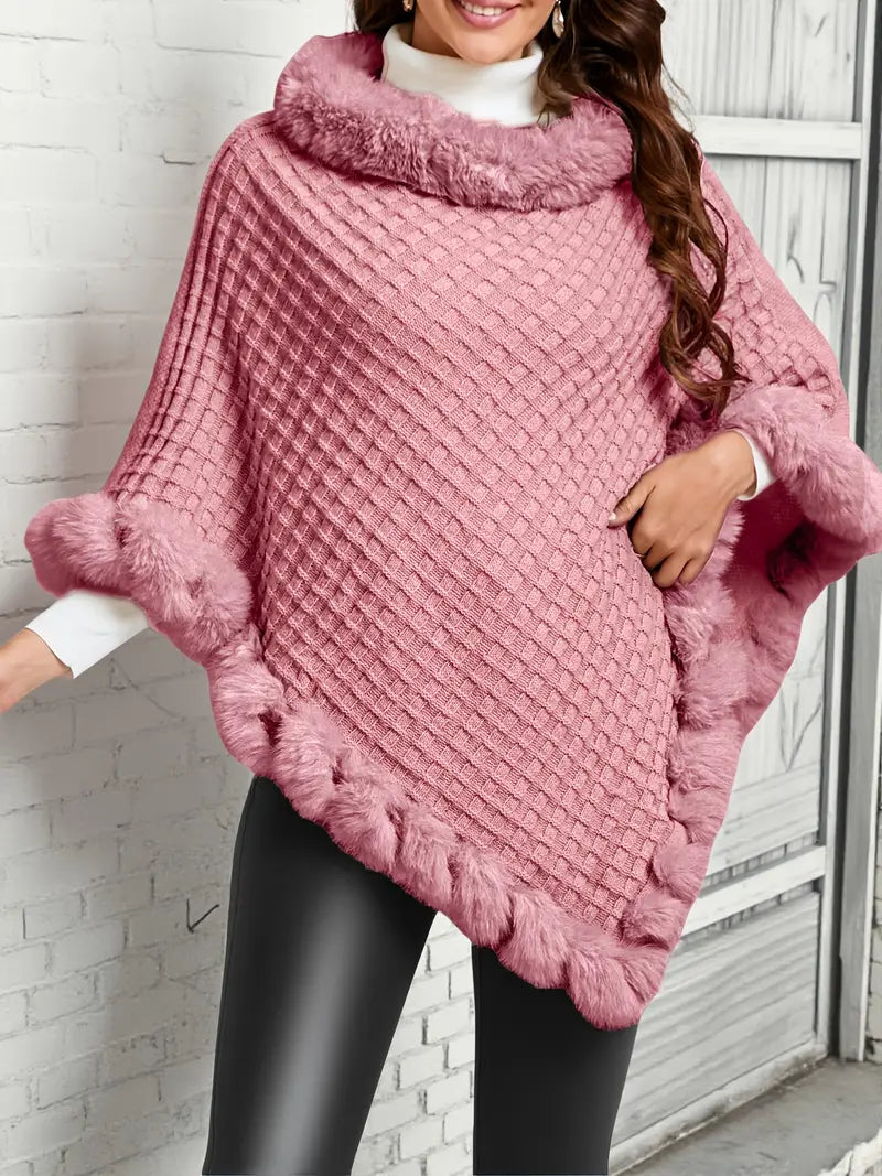 Pälskrage Våfflad Poncho | Tillsammans mot Bröstcancer
